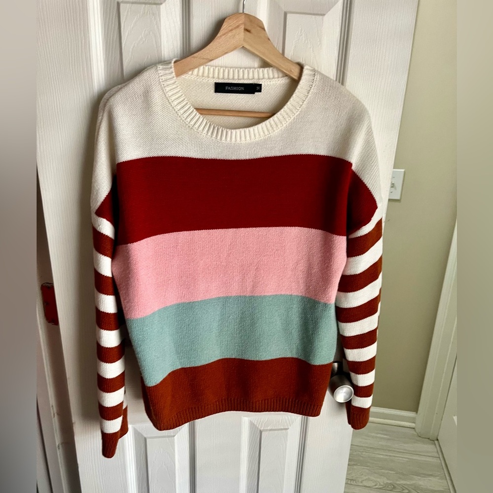 Cozy Color Block Sweater Neutral Academia Grandpa Core Size M